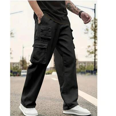 Pantaloni cargo casual pratici con tasche multiple, stile americano, pantaloni cargo kaki, pantaloni cargo neri, pantaloni da uomo, pantaloni cargo da