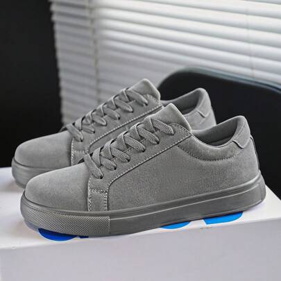 Scarpe da skate retrò versatili grigie con design a spezzoni, sneaker casual comode e abbinabili per adolescenti, scarpe sportive minimaliste da usare