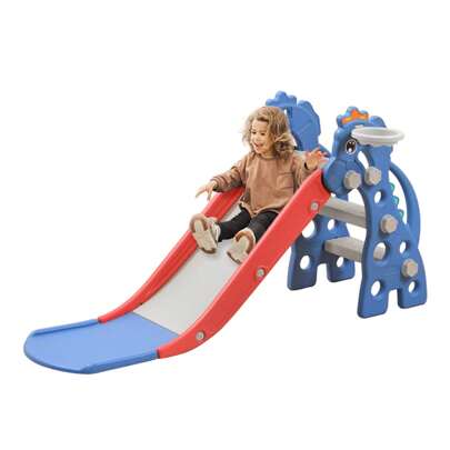 YUENFONG Scivolo Pieghevole 3 in 1, Scivolo Autoportante 135x53x67 cm con Canestro da Basket, Scivolo Parco Giochi al Coperto, Piccolo Scivolo per Int