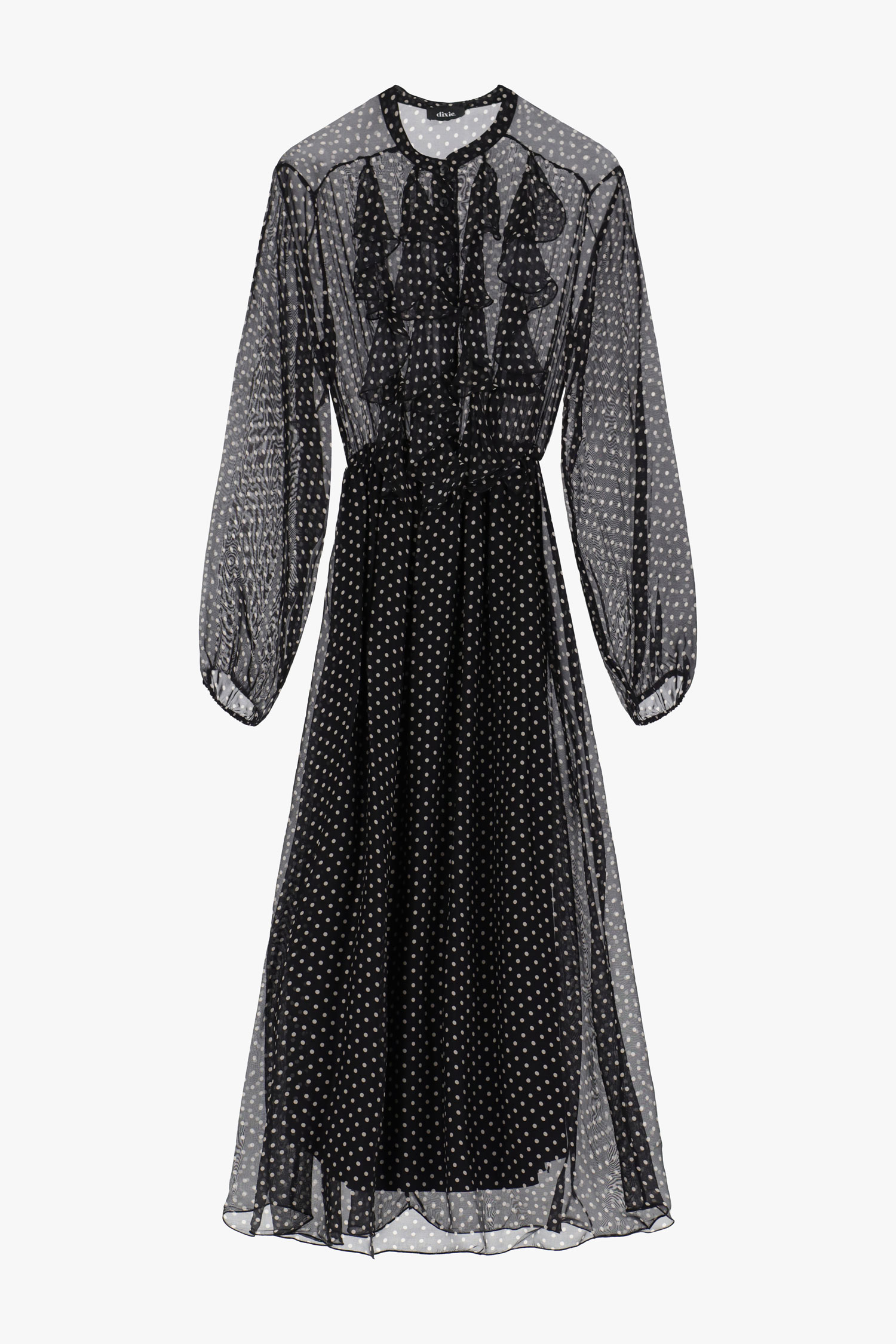 Vestido largo de lunares con volantes