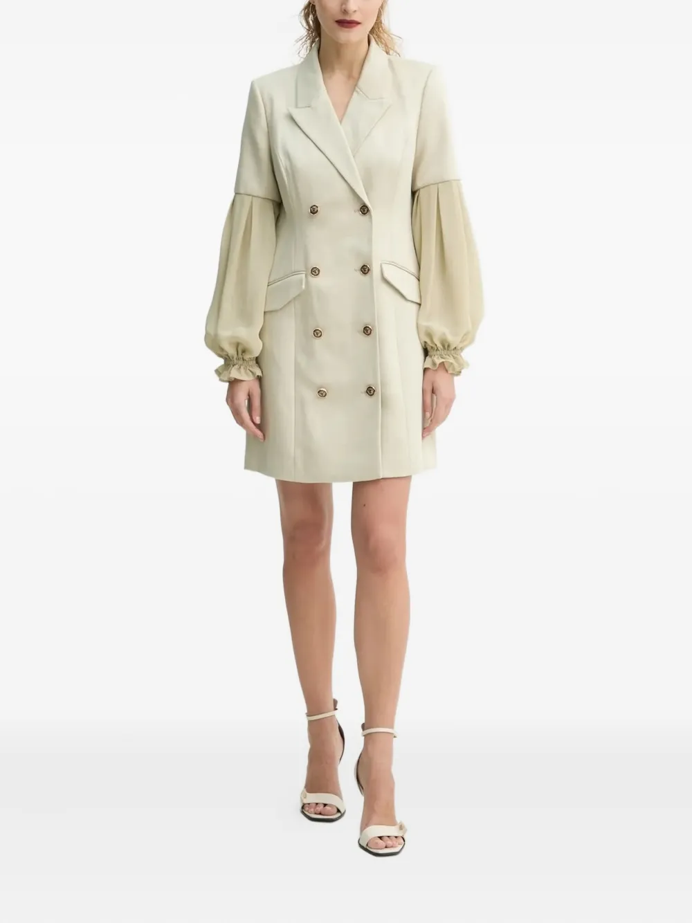 Bruuns Bazaar Trudy double-breasted balloon-sleeve mini dress - Toni neutri
