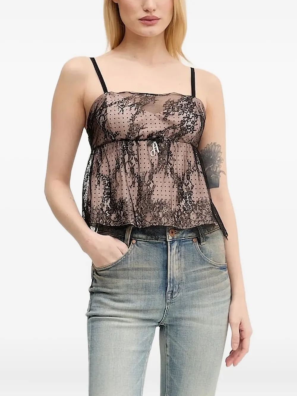 Aniye By chantilly-lace camisole top - Nero