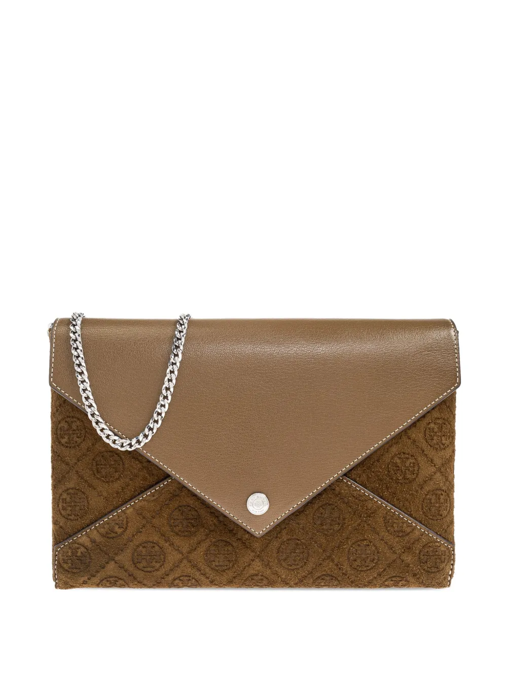 Tory Burch logo-monogram clutch - Marrone
