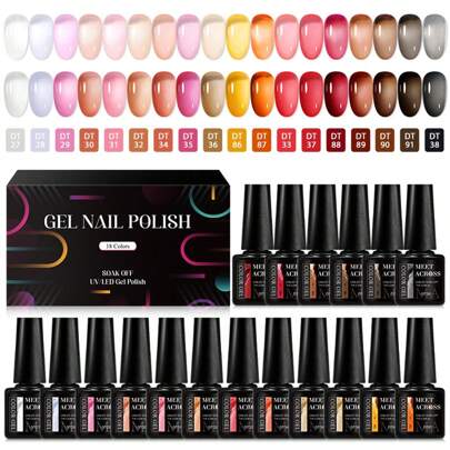 18 pezzi Set di smalti gel per unghie in cristallo gelatinoso da 7 ml con colori rosa traslucidi estivi, smalti gel semi-permanenti ibridi, serie di g