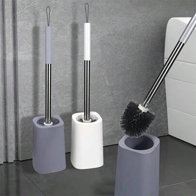 Set di spazzole per WC con supporto per una pulizia a 360Â°, spazzola per WC con manico lungo, senza angoli morti, supporto anti-schizzi, risciacquo c