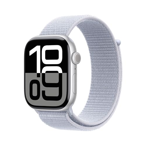Apple Watch Series 10 Gps + Cellular 46Mm Boîtier En Aluminium Argent Avec Boucle Sport Nuée Bleue