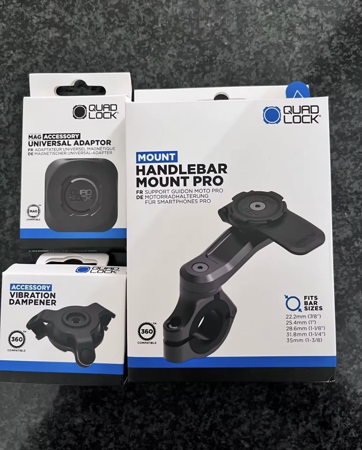 Quad Lock Motorcycle Handle Bar Mount PRO + Vibration Dampener + Mag Pro Adaptor