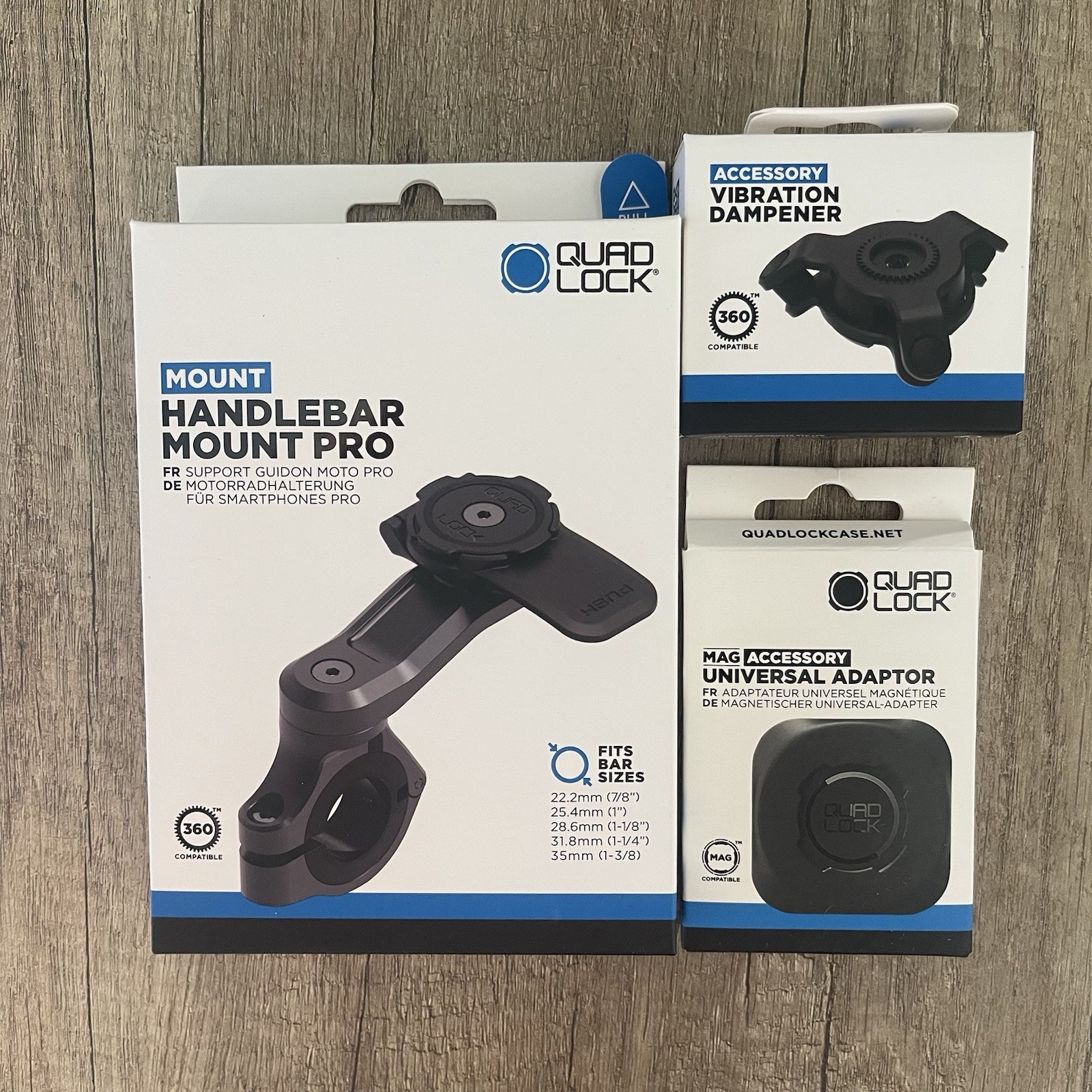 Quad Lock Motorcycle Handle Bar Mount PRO + Vibration Dampener + Mag Pro Adaptor