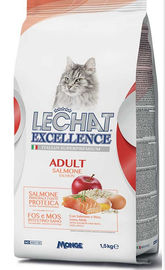 CROCCANTINI 1,5 kg. ADULT LECHAT EXCELLENCE SALMONE MONGE CIBO SECCO PER GATTI