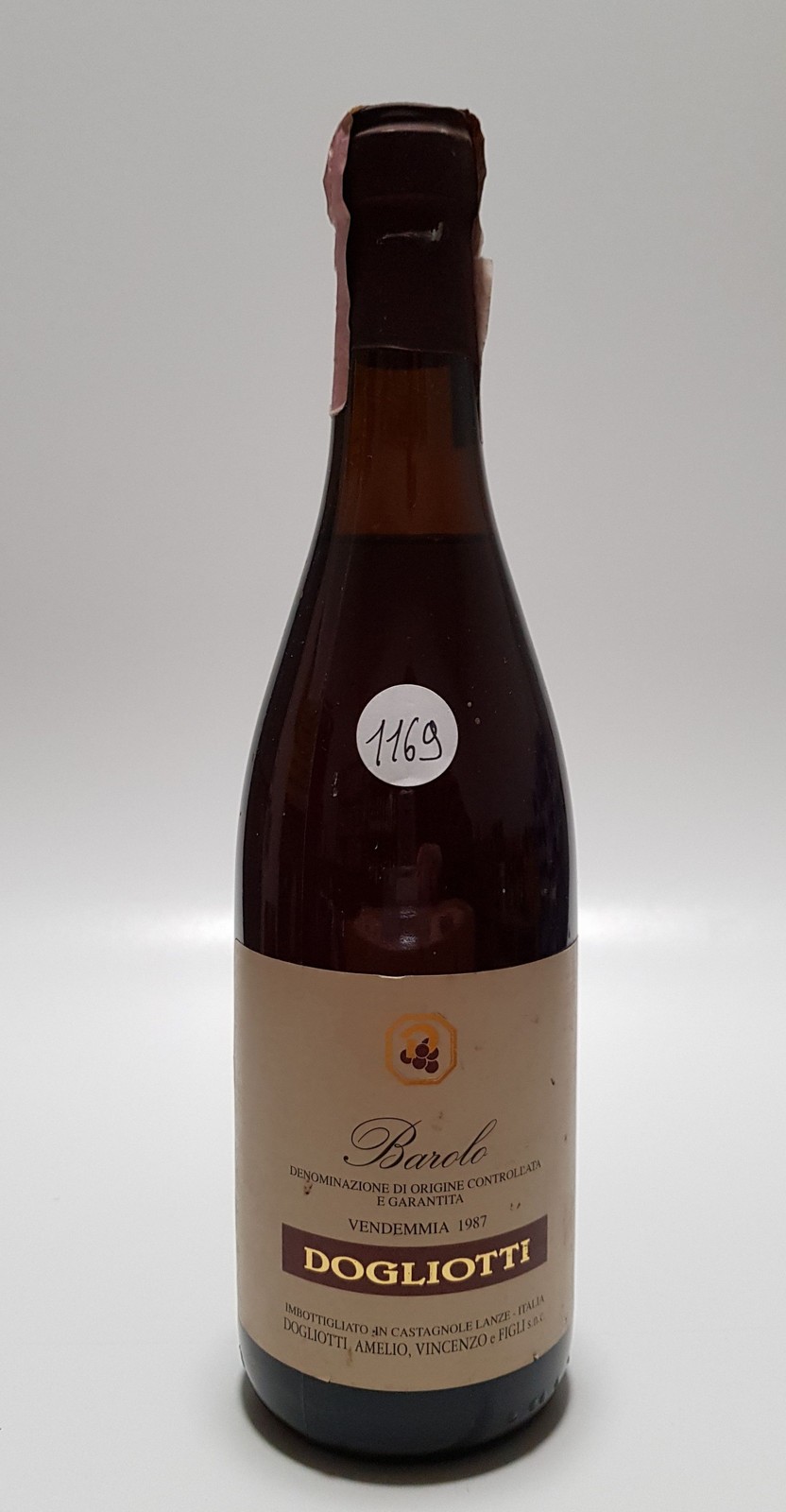 Vintage Bottle - Dogliotti Barolo 1987 CLEAR COLOR 0,75 lt. - COD. 1169