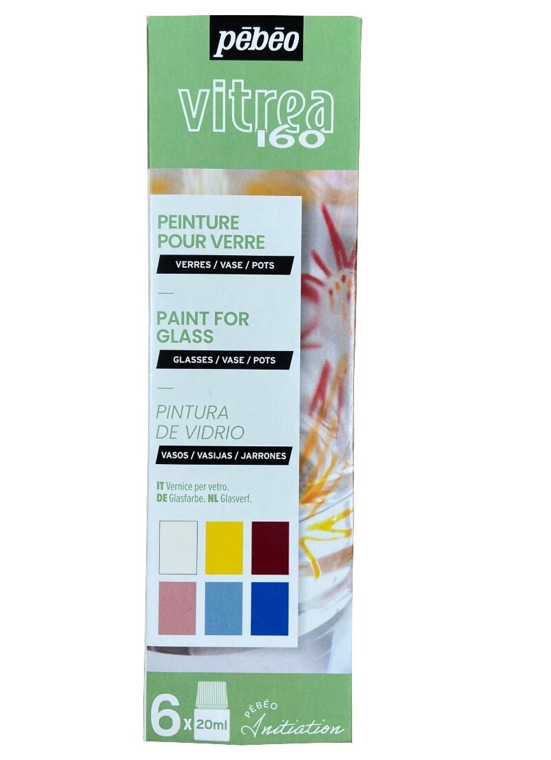 Pebeo Vitrea 160 Vetro Pittura 6x 20ml Initiation Set Acqua Base Forno Colore