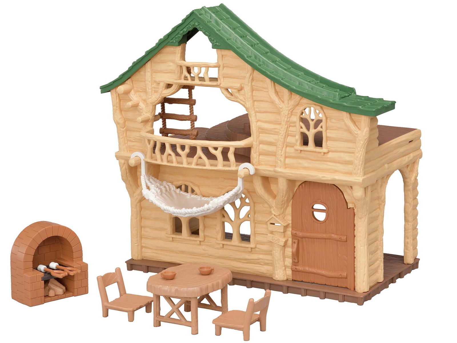 Sylvanian Families 5451 Lakeside Lodge Log Cabin & Cottontail Rabbit Family + Co