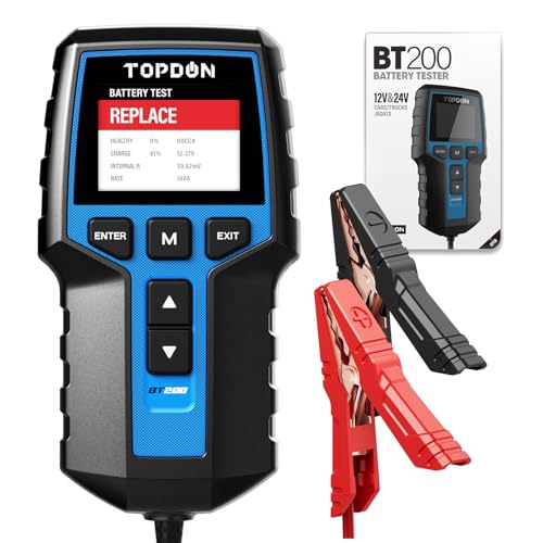 Topdon Tester Batteria Auto Bt200, Tester Batteria 12V/24V 100-2000Cca, Con Test Batteria, Test Di Avviamento E Ricarica, Ideale Per Auto/Moto/Barca/S