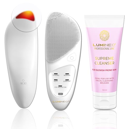 Spazzola Per La Pulizia Del Viso Lumineo Sonic Thermo Impermeabile Ipx7, Con Gel Detergente Abbinato (Pelle Con Macchie)