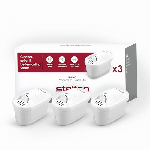 Stelton Cartucce Per Filtro Dell'Acqua Magnesium+, Compatibili Con Caraffa Filtrante Stelton E Brita Maxtra/Maxtra+, Confezione Da 3, Colore Bianco
