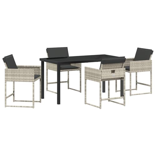 Vidaxl Set Da Pranzo Da Giardino A 5 Pezzi Con Cuscini Grigio Chiaro In Rattan Sintetico - Sedie Da Esterno Per Terrazzi E Balconi, Collezione Pieghev