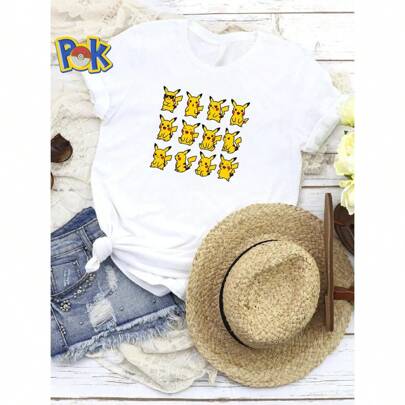 180g Maglietta in puro cotone con bundle di design SVG di Pokemon, Pikachu SVG, personaggi dei cartoni animati SVG, adesivi di personaggi SVG, Pokemon