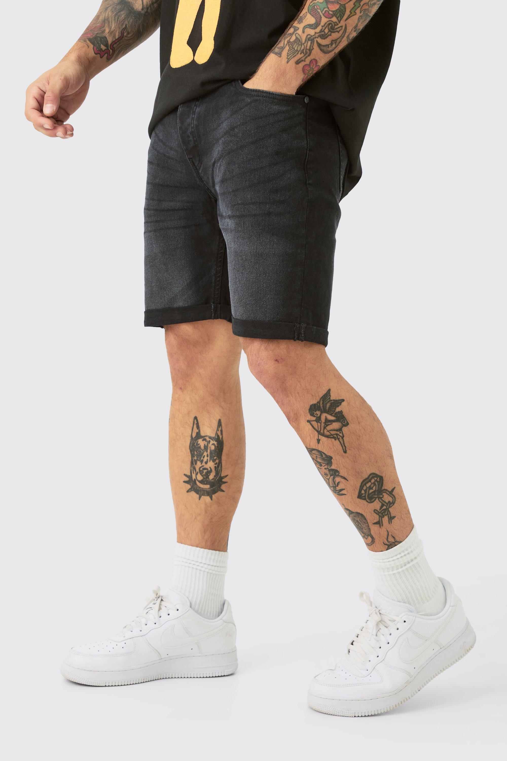 Skinny Stretch Denim Shorts In Black, Nero