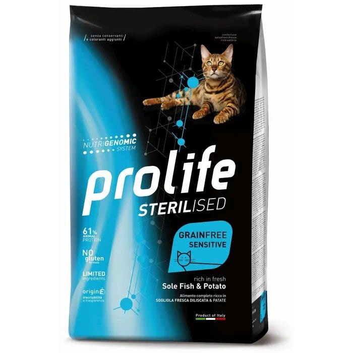 Prolife Cat Sterilised Grain Free Cibo Secco Per Gatti Adulti Sogliola E Patate 7kg