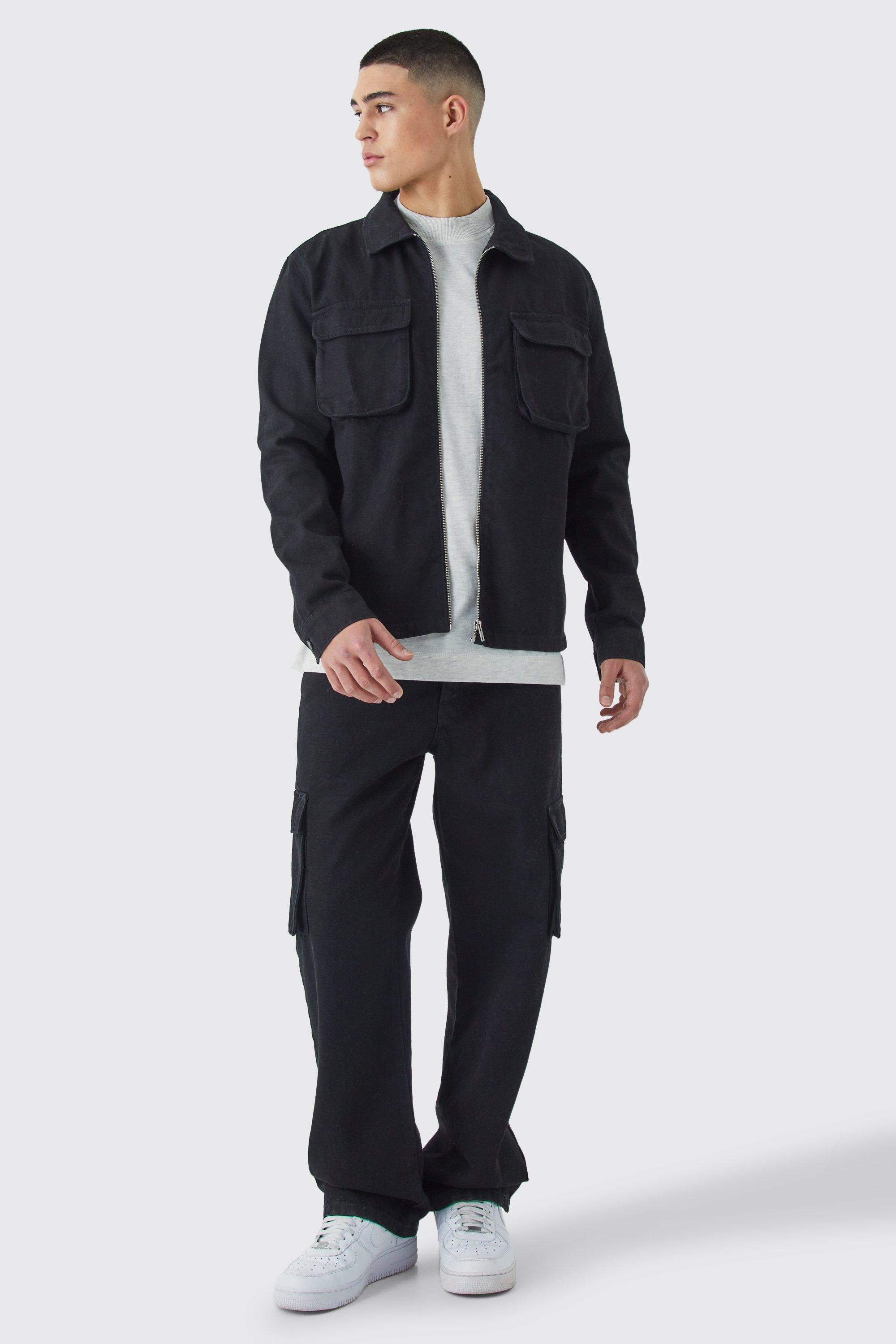 Twill Contrast Nylon Pocket Overshirt & Trouser, Nero