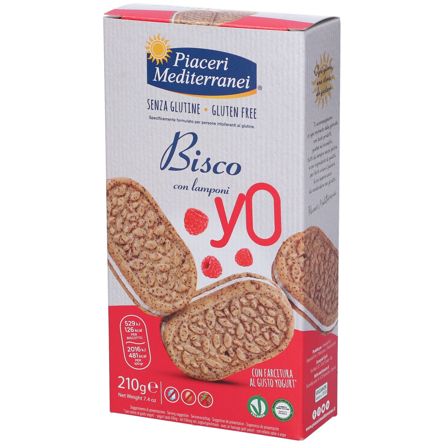 Piaceri Mediterranei Bisco Yo Lamponi Senza Glutine 210 g Snack