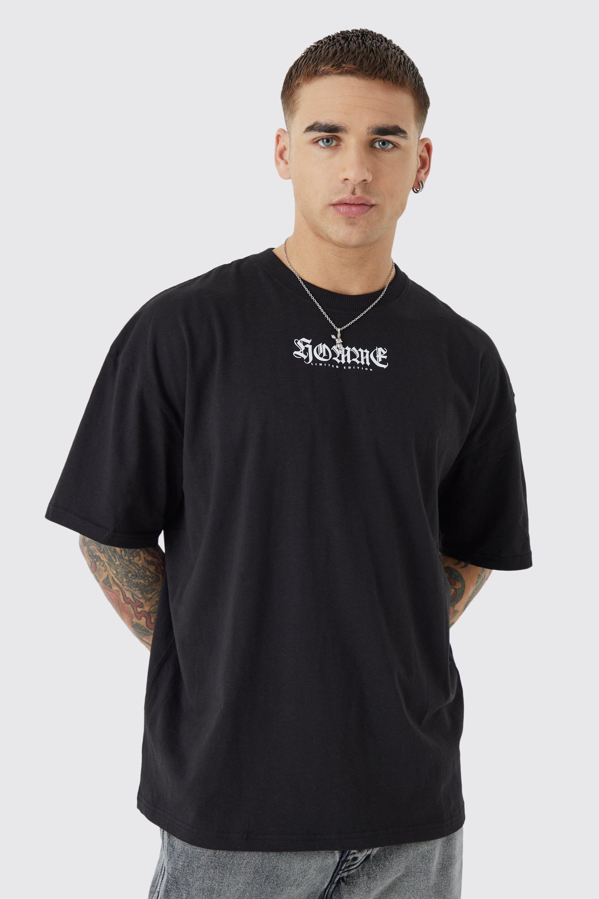 Oversized Homme Graphic T-shirt, Nero
