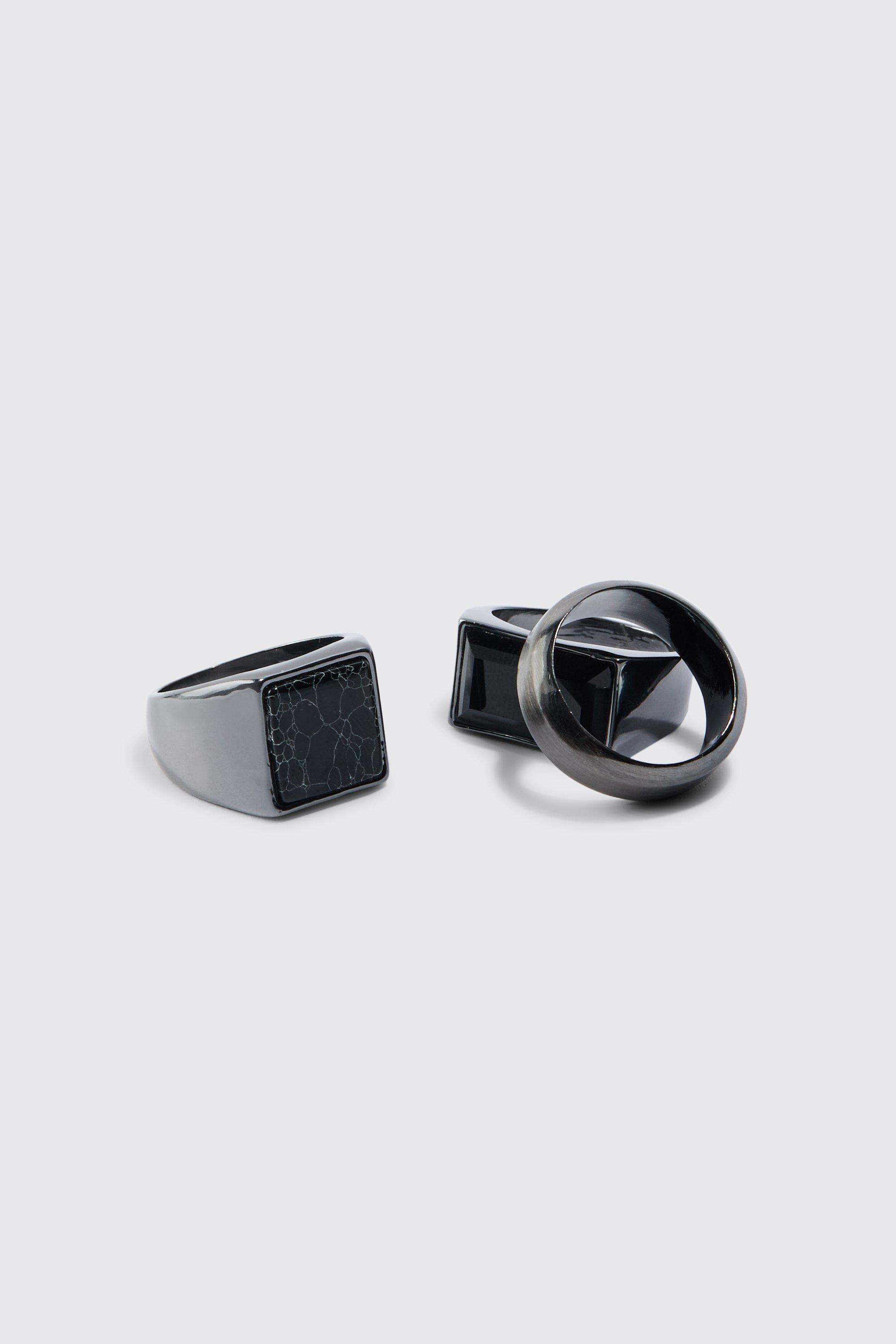 3 Pack Marbled Signet Rings, Metallics
