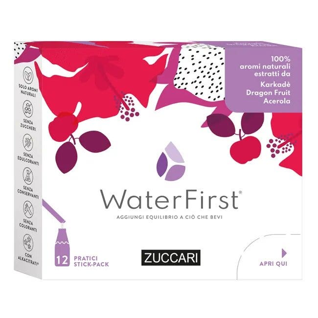 Zuccari WaterFirst Karkadè, Dragon Fruit, Acerola 12 Stick