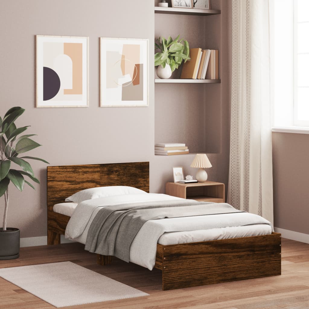 vidaXL Cadre de lit avec tête de lit chêne fumé 100x200 cm