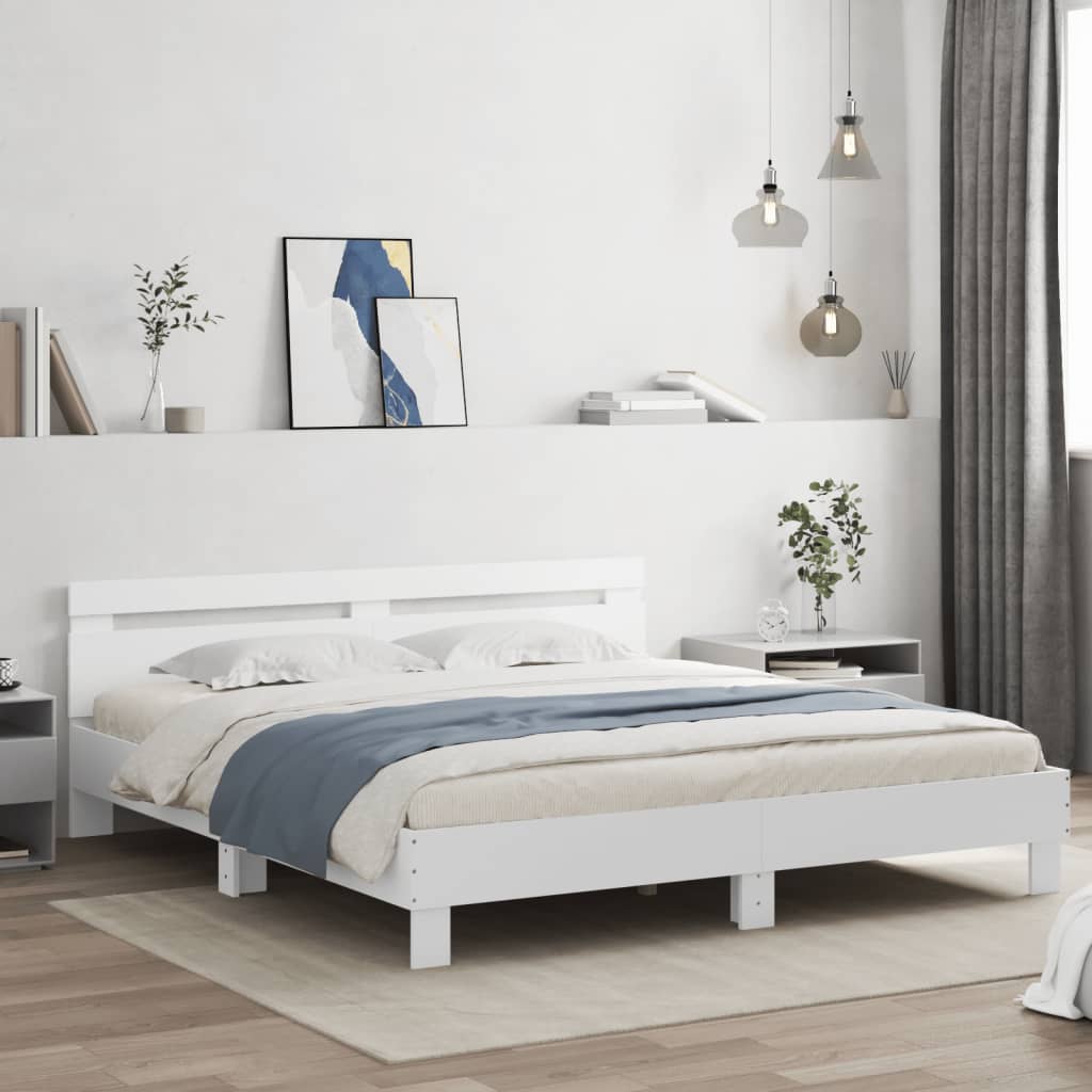 vidaXL Cadre de lit avec tête de lit et LED blanc 160x200 cm