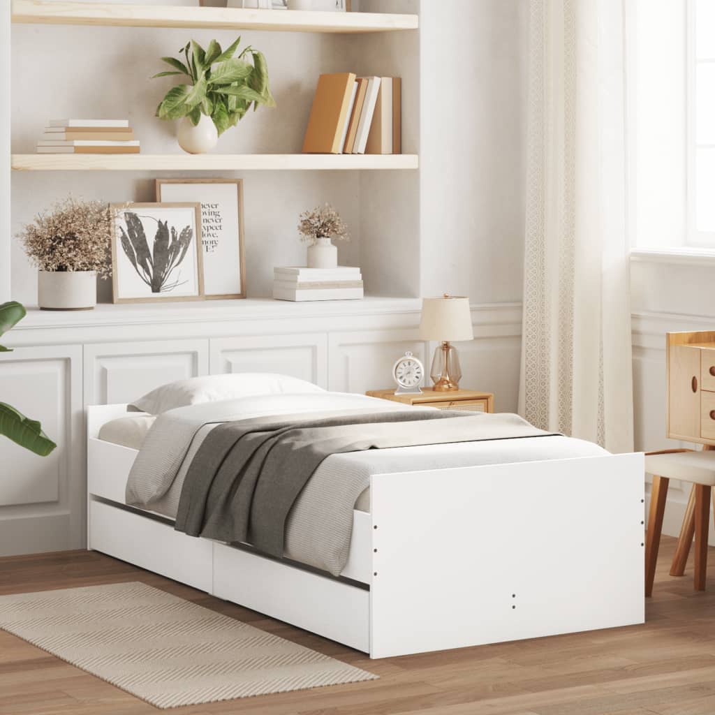 vidaXL Cadre de lit avec tiroirs blanc 90x200 cm
