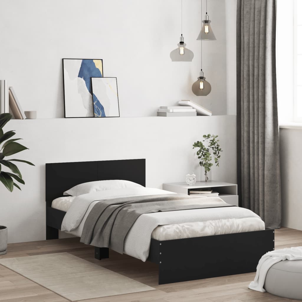 vidaXL Cadre de lit et tête de lit noir 100x200 cm bois d'ingénierie