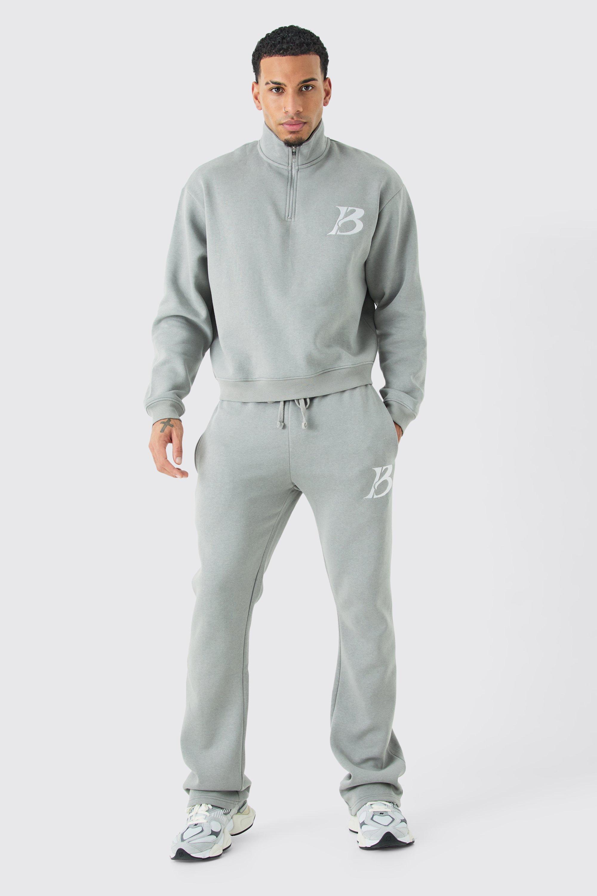 Oversized Boxy B 1/4 Zip Stacked Tracksuit, Grigio