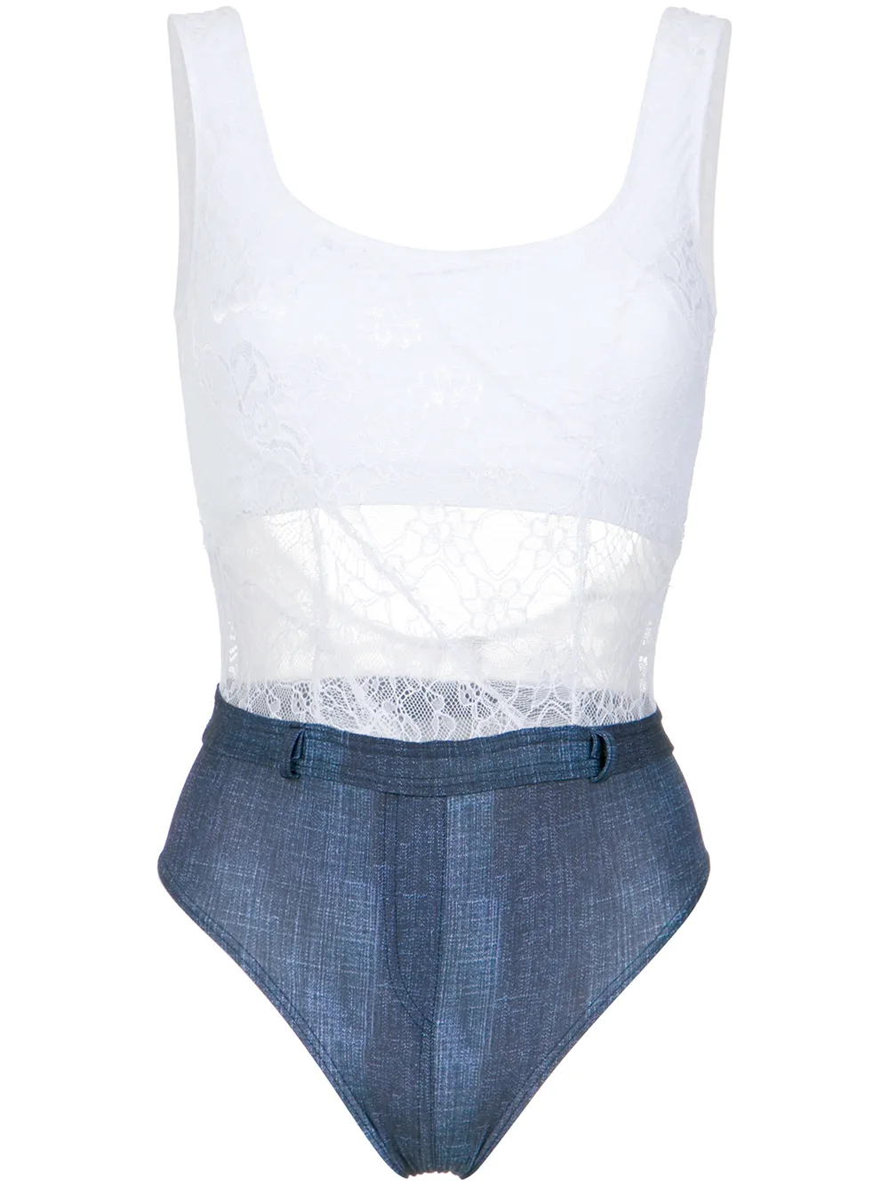 Amir Slama lace and denim swimsuit - Bianco