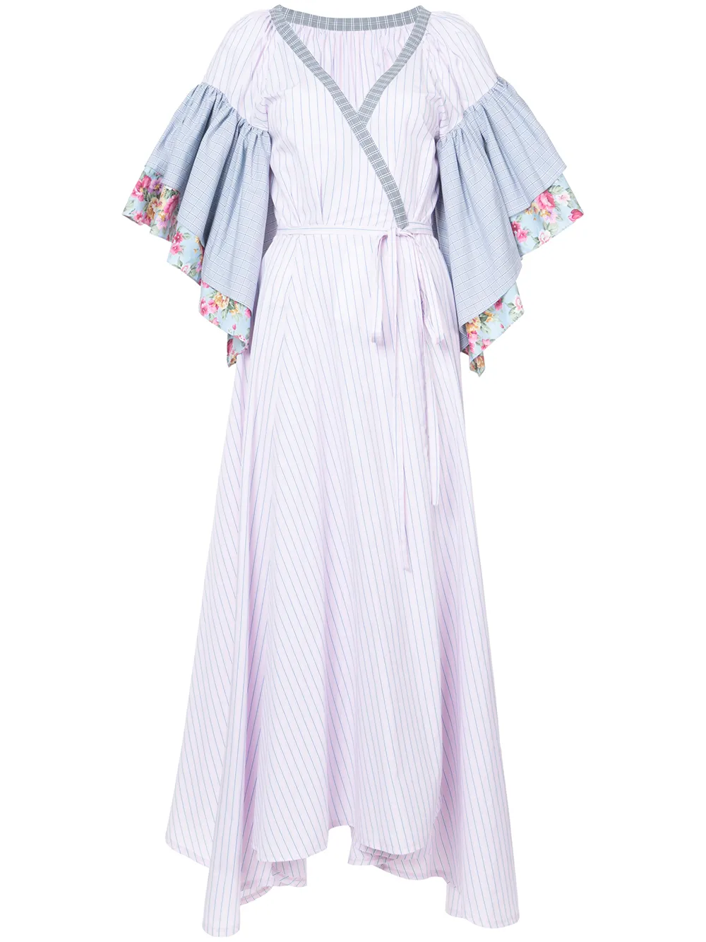 Natasha Zinko floral striped ruffle sleeve wrap dress - Rosa