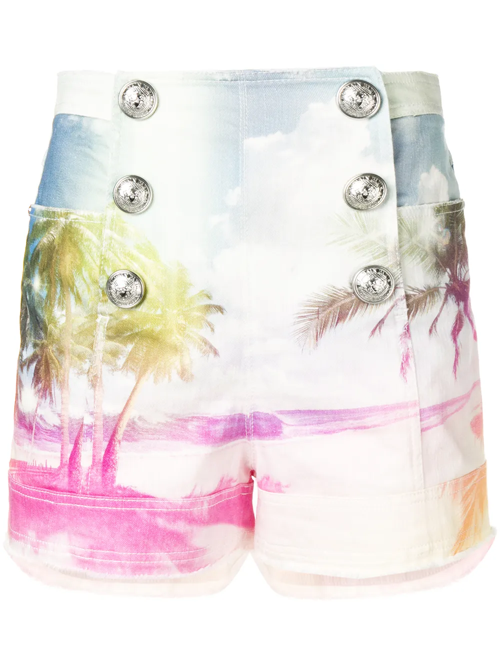 Balmain Shorts denim con stampa - Blu