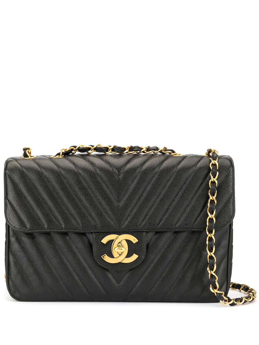 CHANEL Pre-Owned Borsa a spalla Jumbo Chevron Classic Flap - Nero