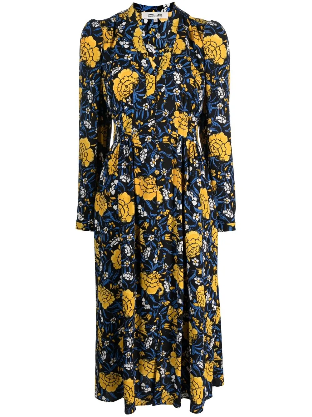 DVF Diane von Furstenberg Abito midi a fiori con scollo a V - Nero