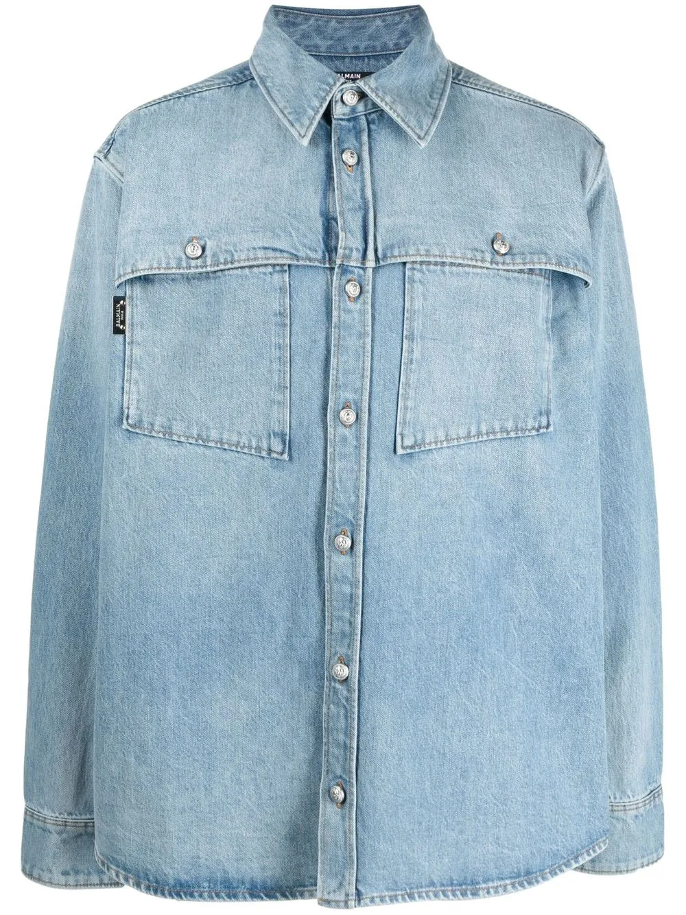 Balmain Giacca-camicia denim con effetto schiarito - Blu