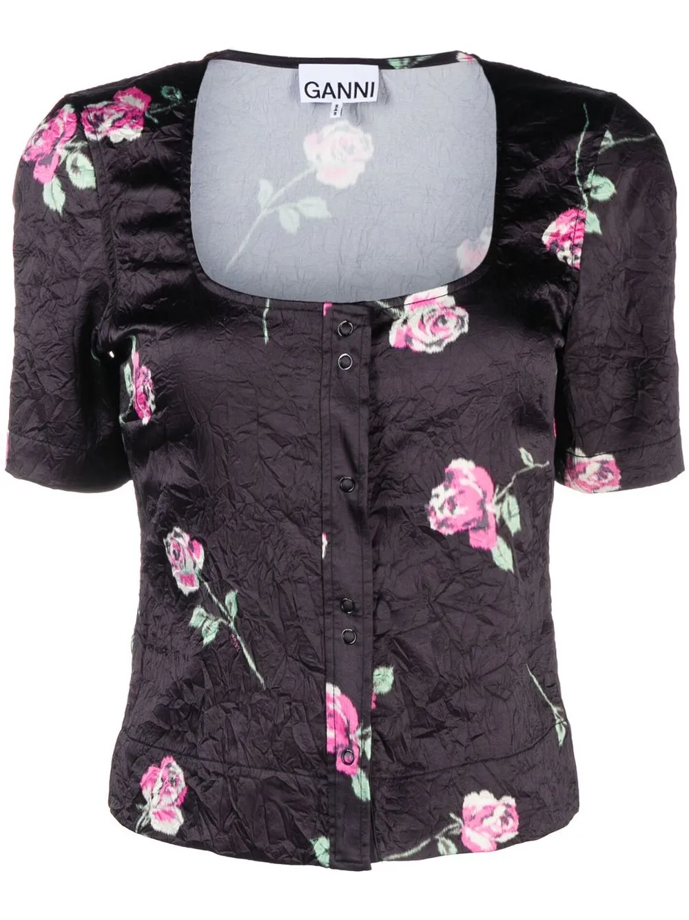 GANNI Blusa a fiori - Nero