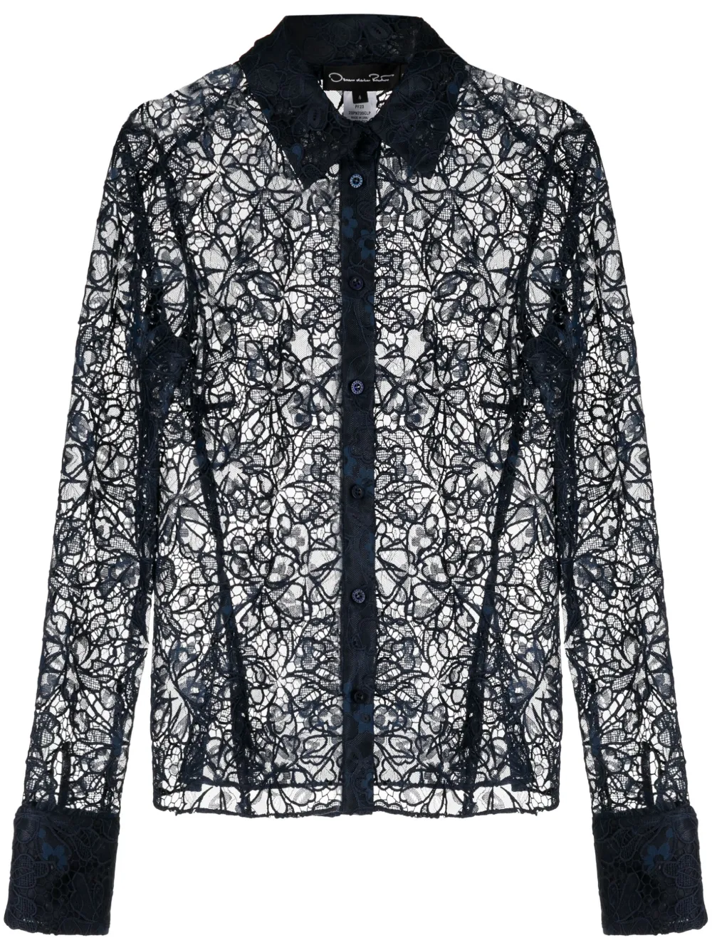 Oscar de la Renta Camicia semi trasparente a fiori - Blu