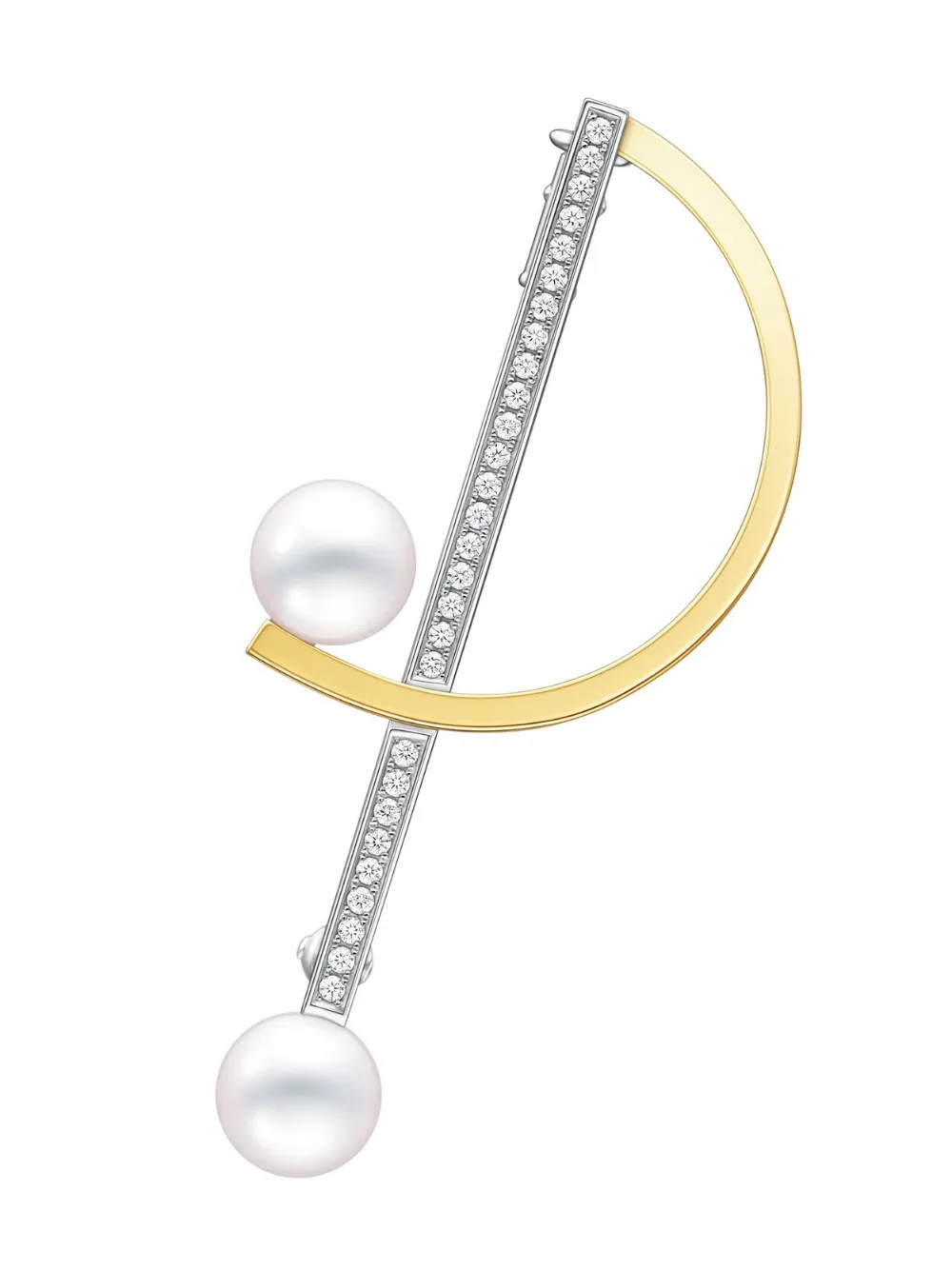 TASAKI Spilla Collection Line Kinetic in oro bianco e giallo 18kt con diamanti e perle