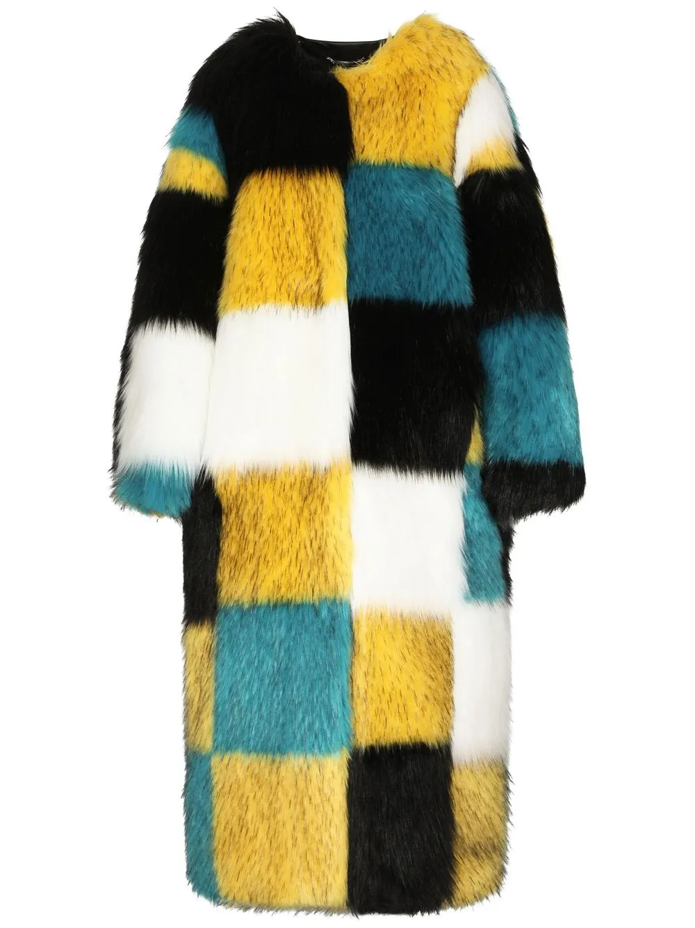Dolce & Gabbana check-pattern faux-fur coat - Giallo