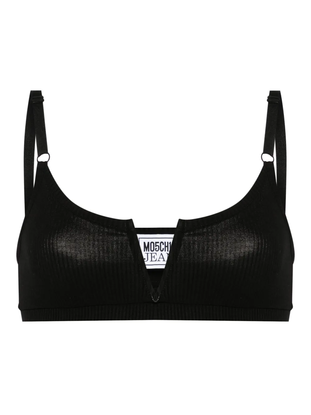 MOSCHINO JEANS V-ring fine-ribbed bra - Nero