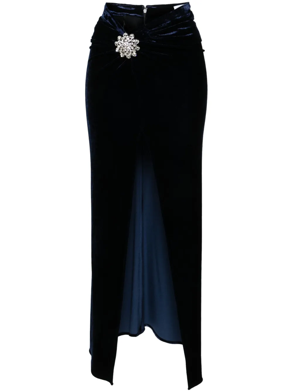 Rabanne crystal-brooch velvet midi dress - Blu