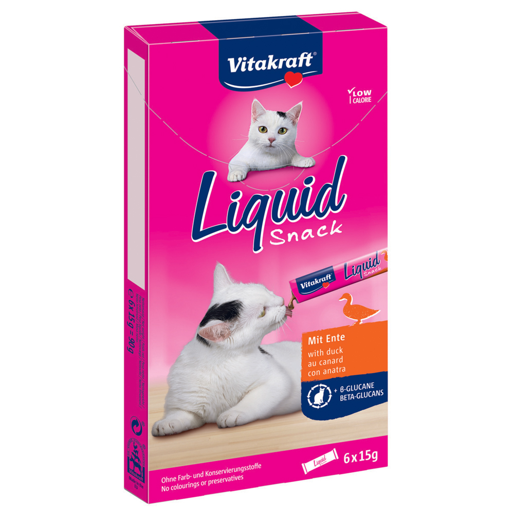 Friandises Liquides Vitakraft, Canard & Bêta-Glucanes - 6 X 15 G