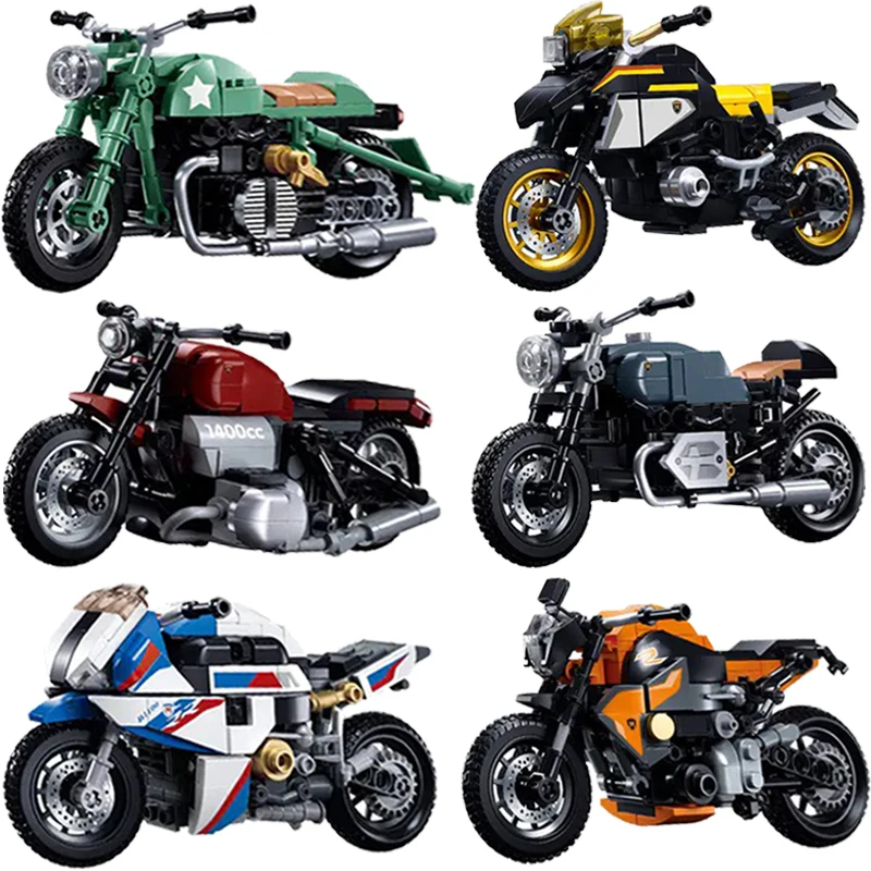 Sluban City Series Speed Champion Bmw Technical Motorcycle Racing Car Model Moto Building Blocks Mattoni Moc Kids Toys Gifts