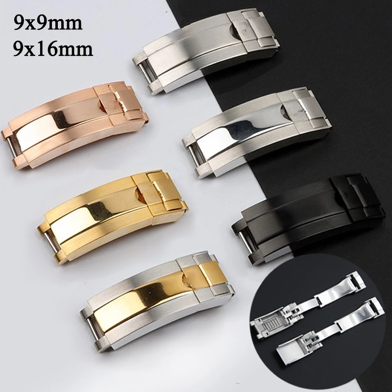 Fibbia Per Orologio In Acciaio Inossidabile 316L Per Rolex Daytona Submariner Gmt Chiusura Subacquea 9X9Mm Argento Nero Oro Fibbia Regolabile In Metal