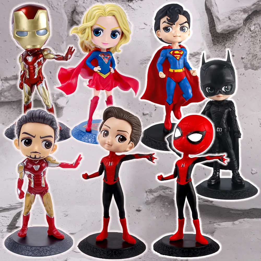 Hot Toys Cartoon Q-Version Big Head Avengers Justice League Model Iron Man Spider Man Batman Superman Figurine