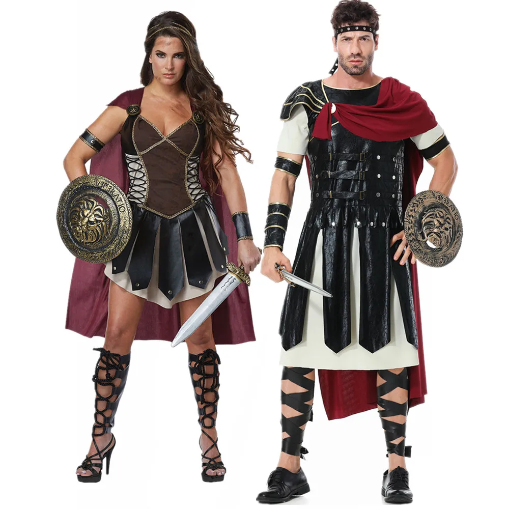 Halloween Roman Spartan Warrior Coppie Costume Mitologia Greca Medievale Sciarpa Princess Knight Julius Caesar Cosplay Dress